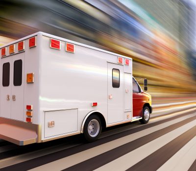3D rendering of an ambulance at high speed